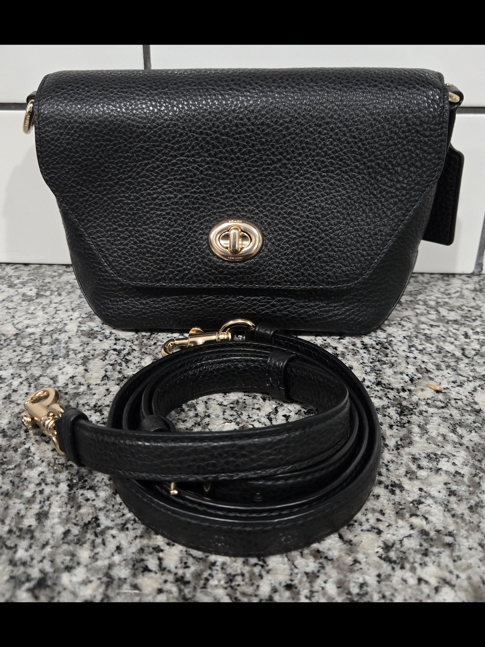 Coach Karlee Black Leather Crossbody Bag with Gold Hardware